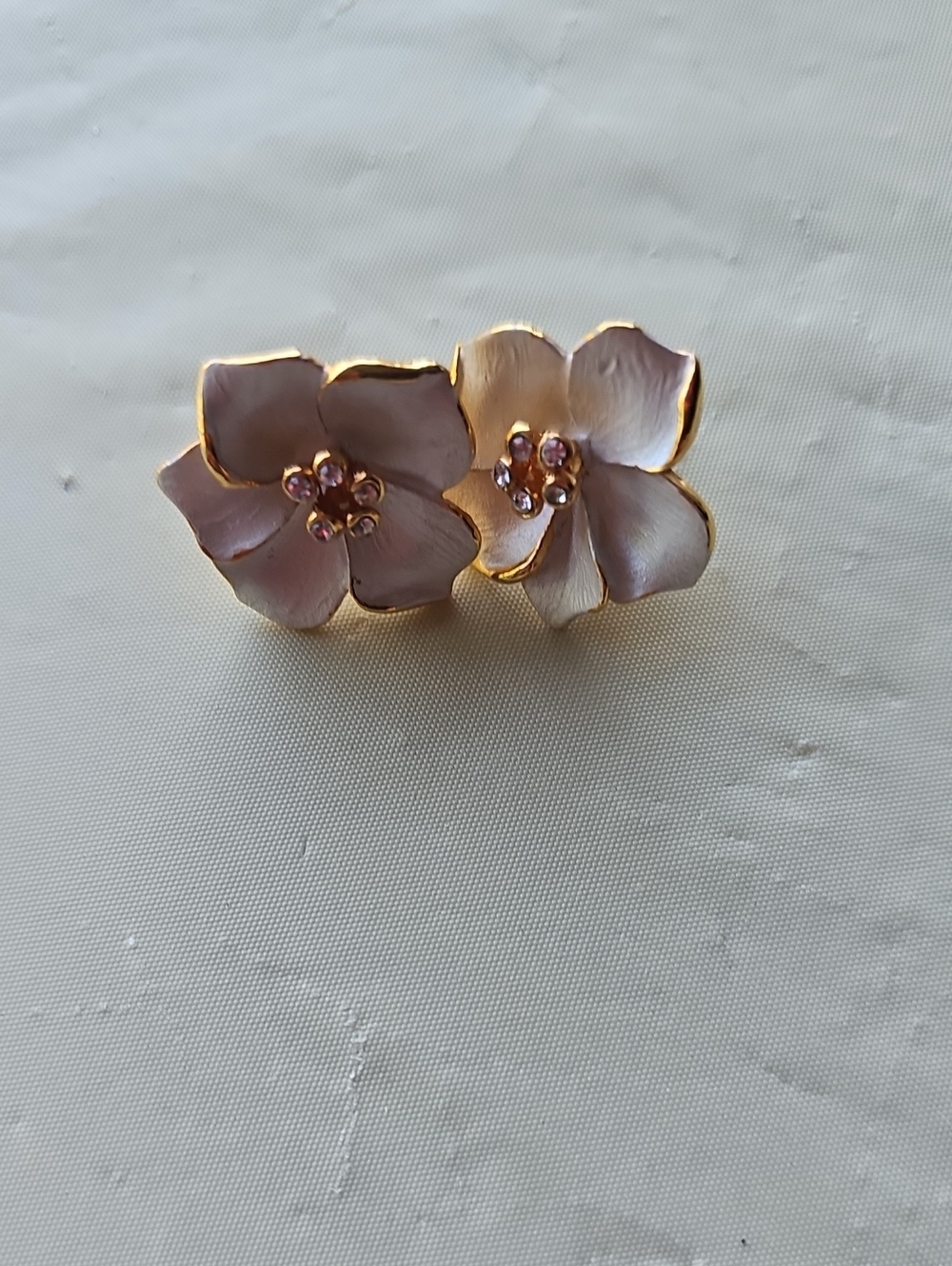 Gold-Trim Pink Floral Stud Earrings - Women Jewelry